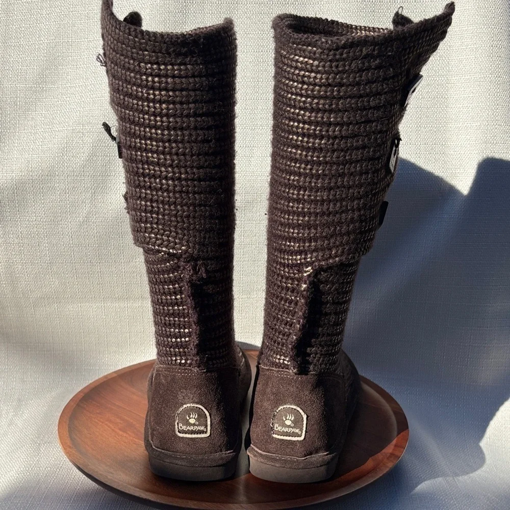 BearPaw Women's Knit Tall Winter Boots Brown/Gold Size 9